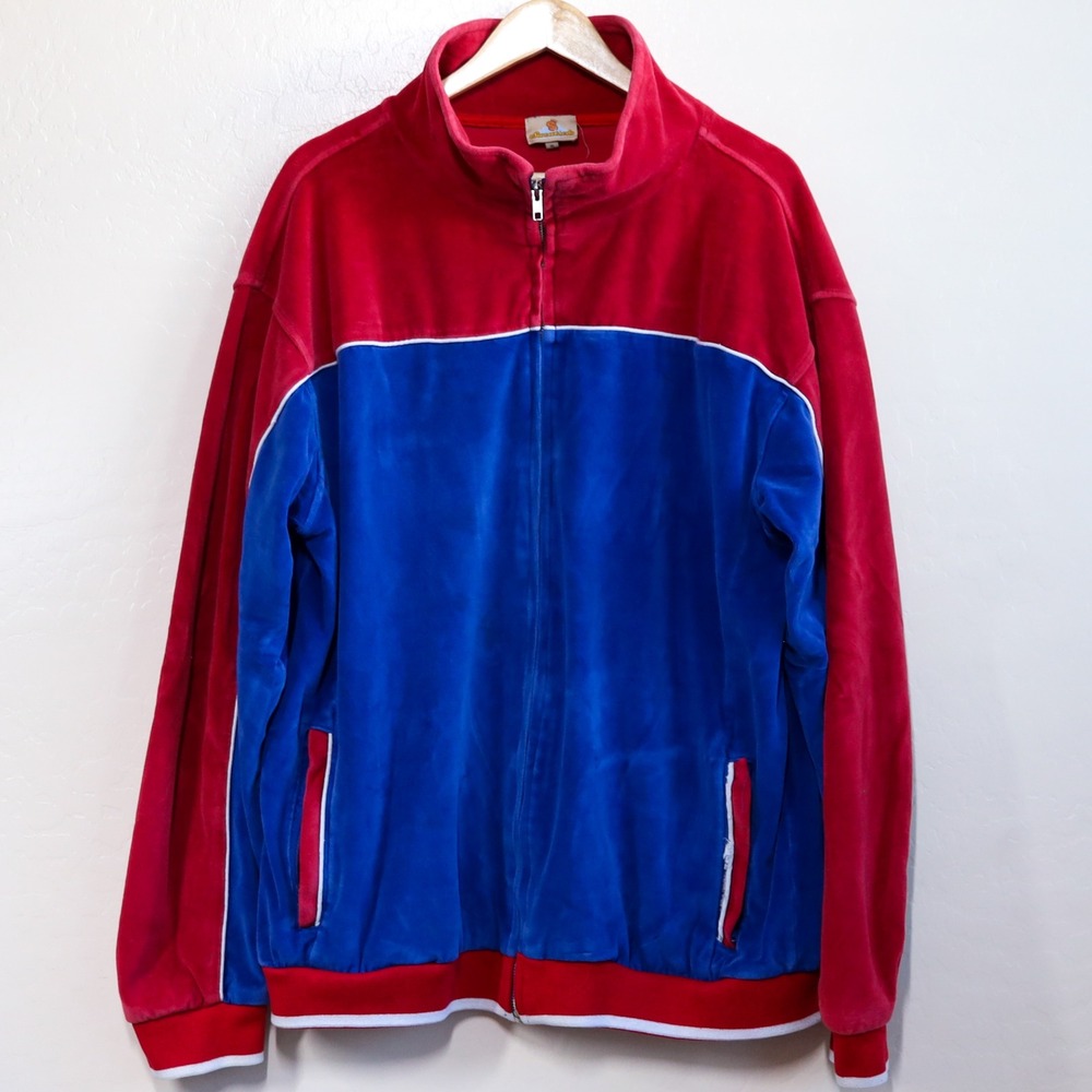 Sweatsedo Velour Track‎ Jacket Red Blue Colorblock Zip Up Men's XL Retro Y2K